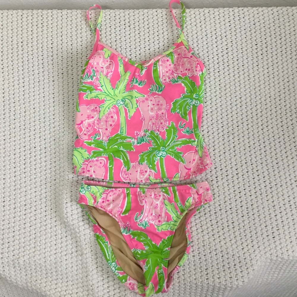 LILLY PULITZER COLORFUL PINK AND GREEN 2 PIECE SIZE 2 WOMANS SWIM SUIT - Picture 2 of 9